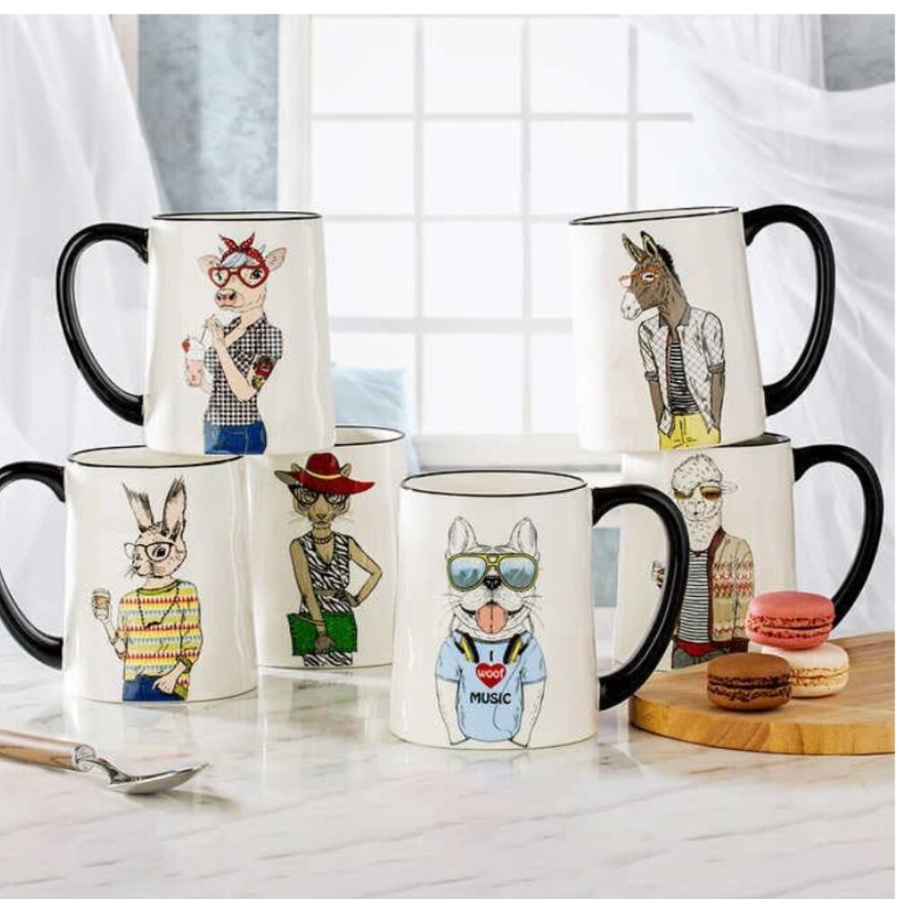 Hipster Animal Coffee Mugs 6pc 17.5 oz. by Signature Housewares